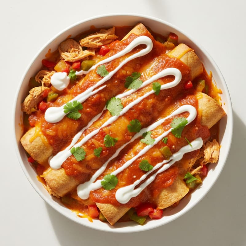 Creamy Chicken Enchiladas with Zesty Chili Sauce