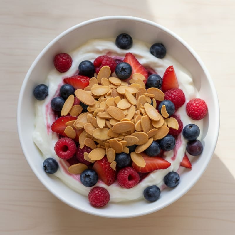 Greek Yogurt Protein Parfait with Mixed Berries and Almonds