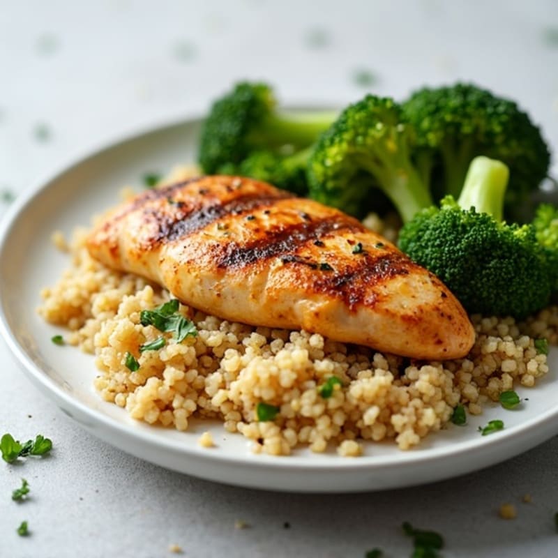 Grilled Chicken Breast with Quinoa and Roasted Broccoli