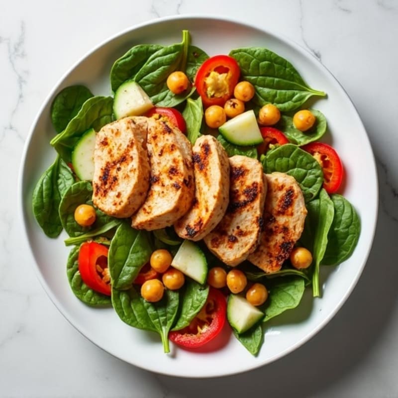 Grilled Chicken and Chickpea Salad with Spinach