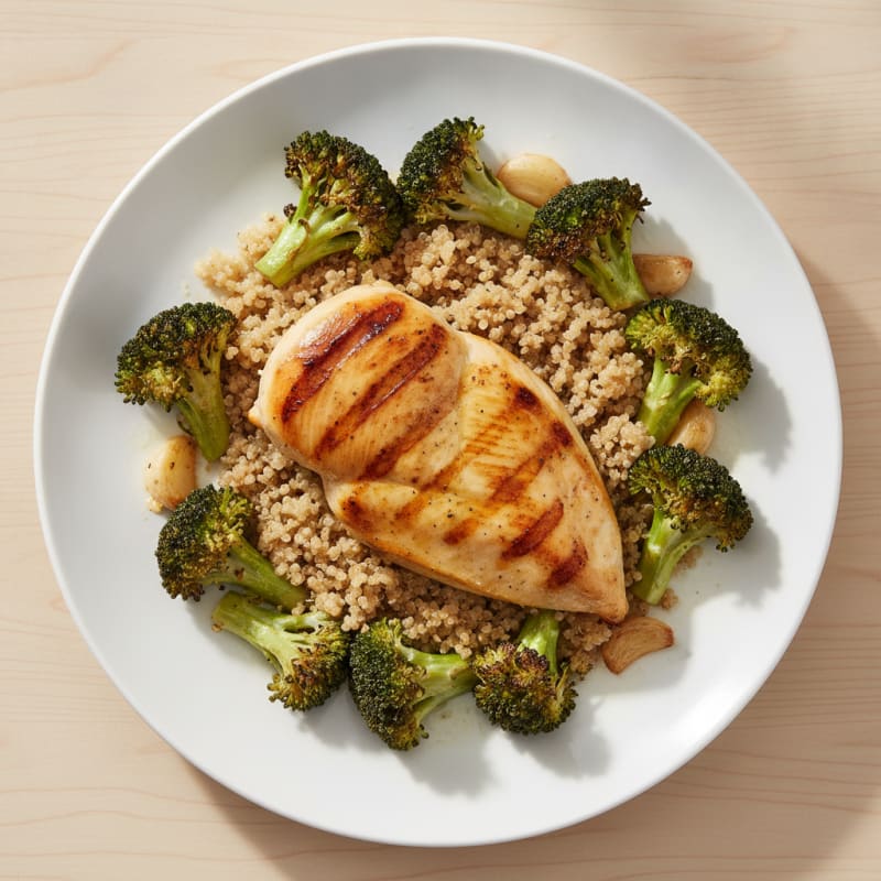 Grilled Chicken Breast with Roasted Broccoli and Quinoa