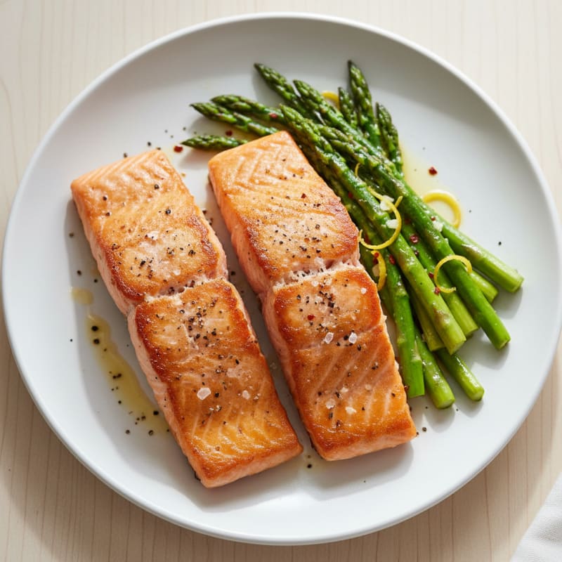 Golden Pan-Seared Salmon with Zesty Asparagus