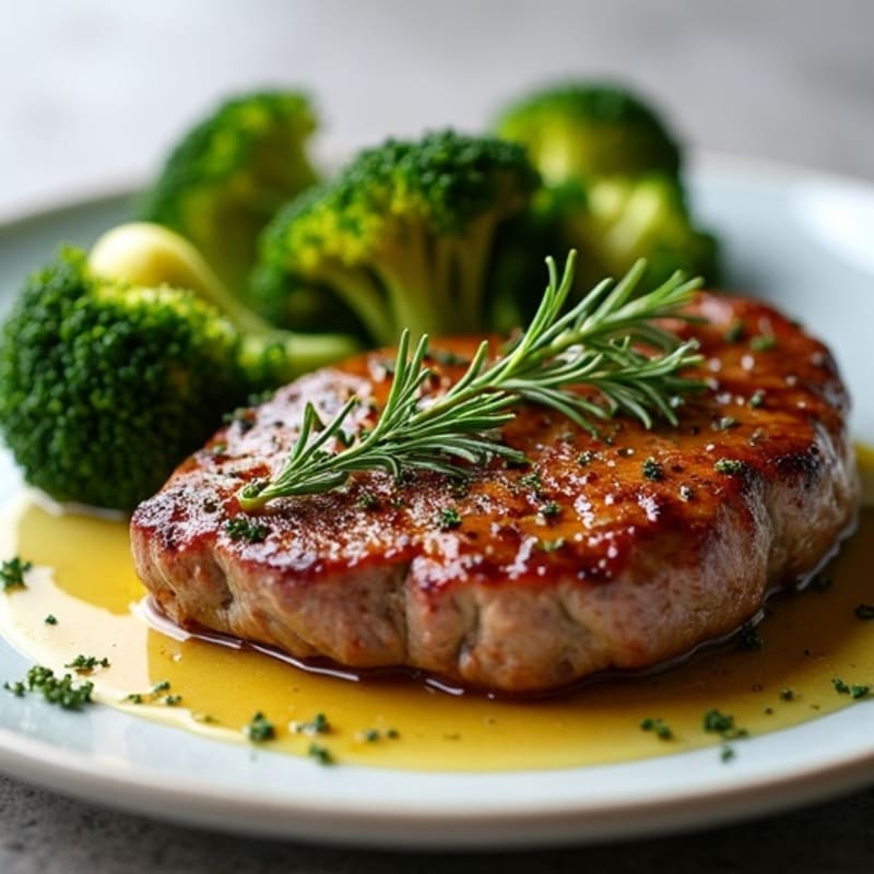 Garlic Herb Pan-Seared Sirloin Steak with Crispy Roasted Broccoli