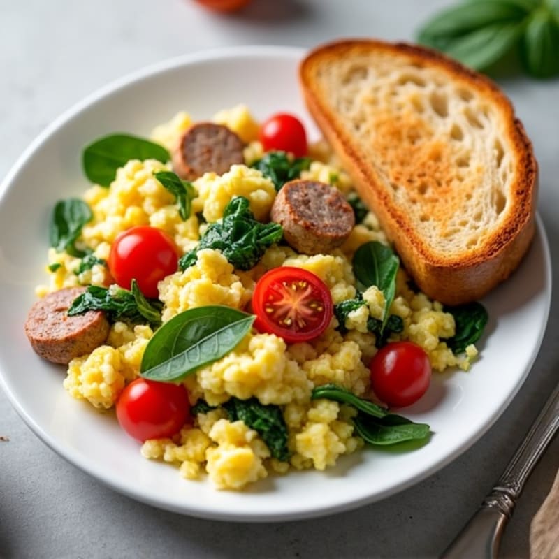 Egg White Scramble with Turkey Sausage and Spinach