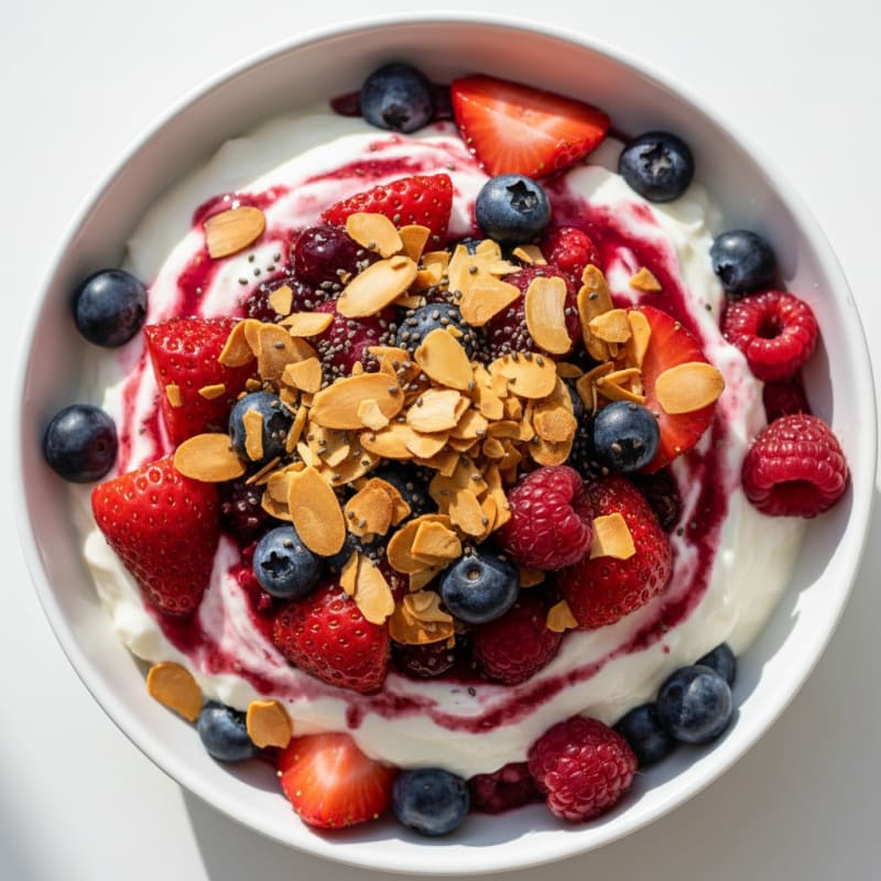 Greek Yogurt Protein Parfait with Mixed Berries and Almonds