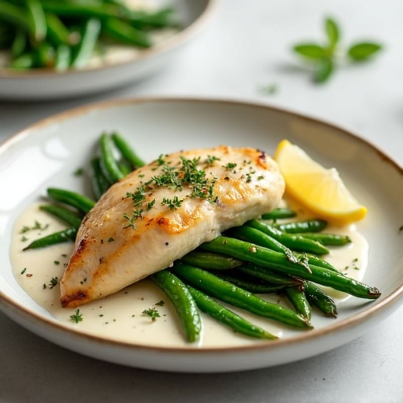 Creamy Lemon Herb Chicken with Roasted Green Beans