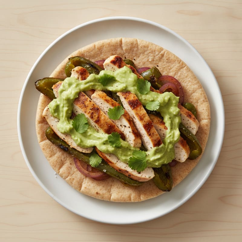 Chicken Poblano Pita with Avocado Crema