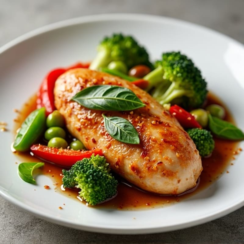 Ginger-Garlic Sesame Chicken with Sautéed Vegetables