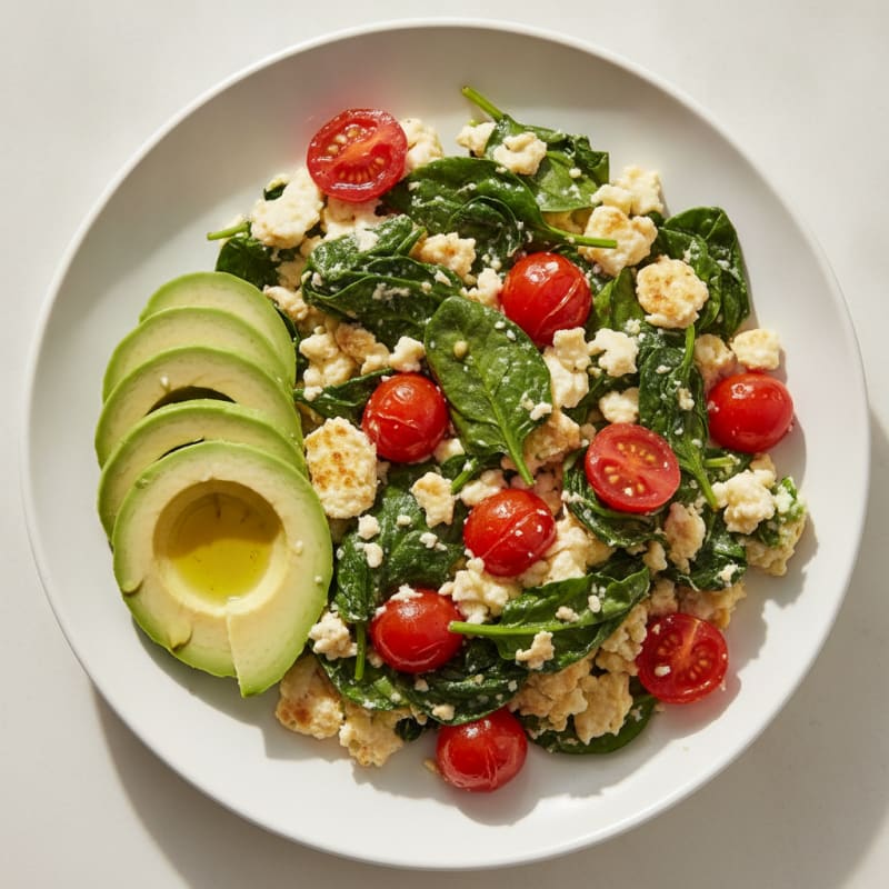 Egg White Spinach Scramble with Cherry Tomatoes
