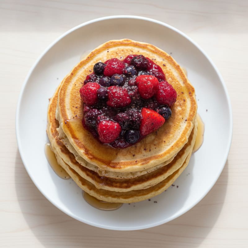 Fluffy Protein Pancakes with Berry Compote