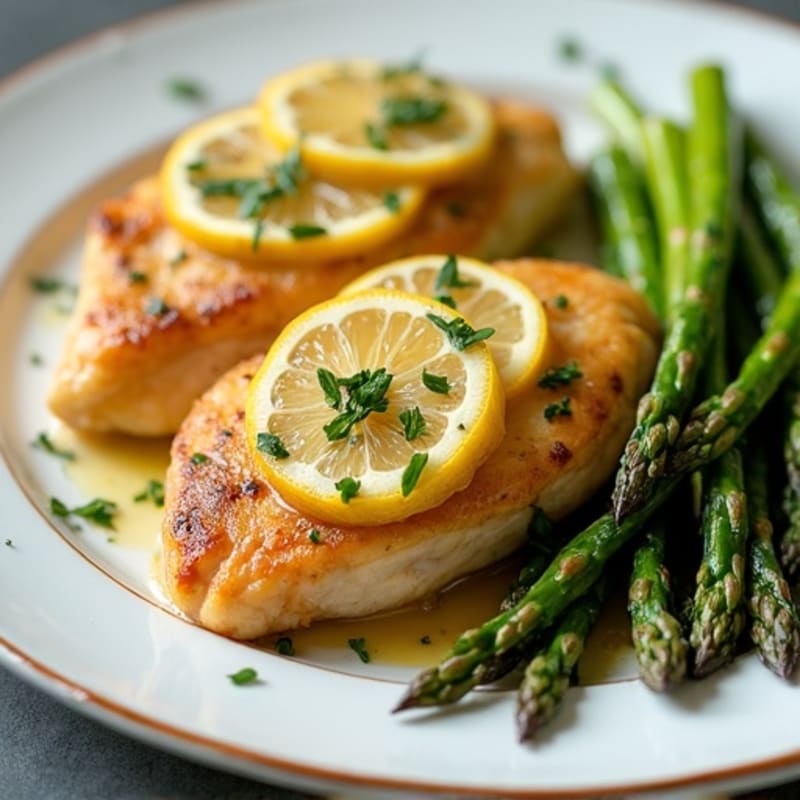 Lemon Garlic Pan-Seared Chicken with Roasted Asparagus