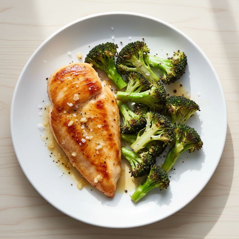 Seared Lemon-Garlic Chicken Breast with Roasted Broccoli
