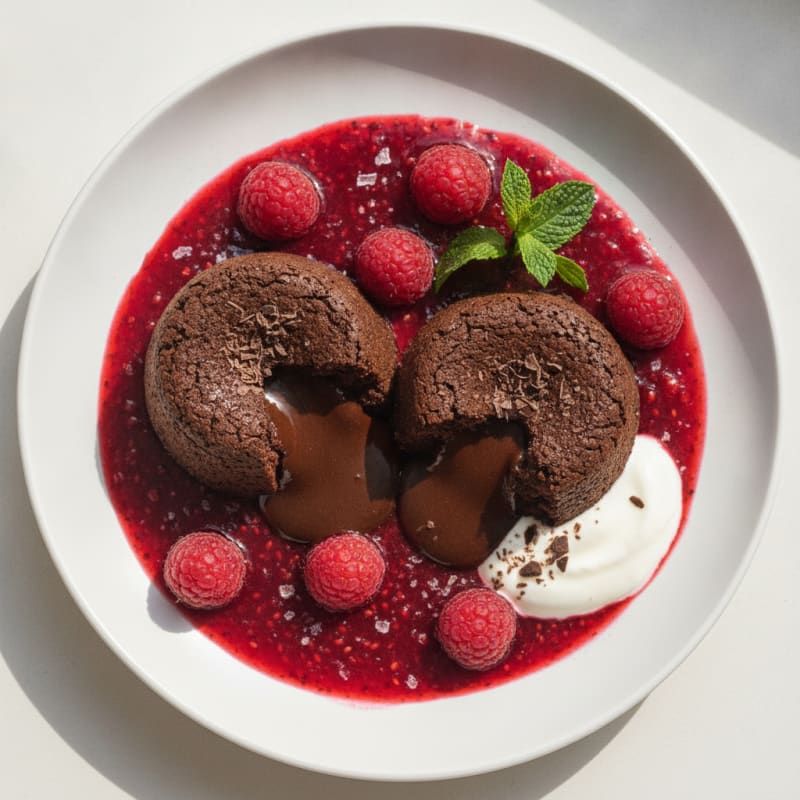 Chocolate Lava Cakes with Raspberry Coulis