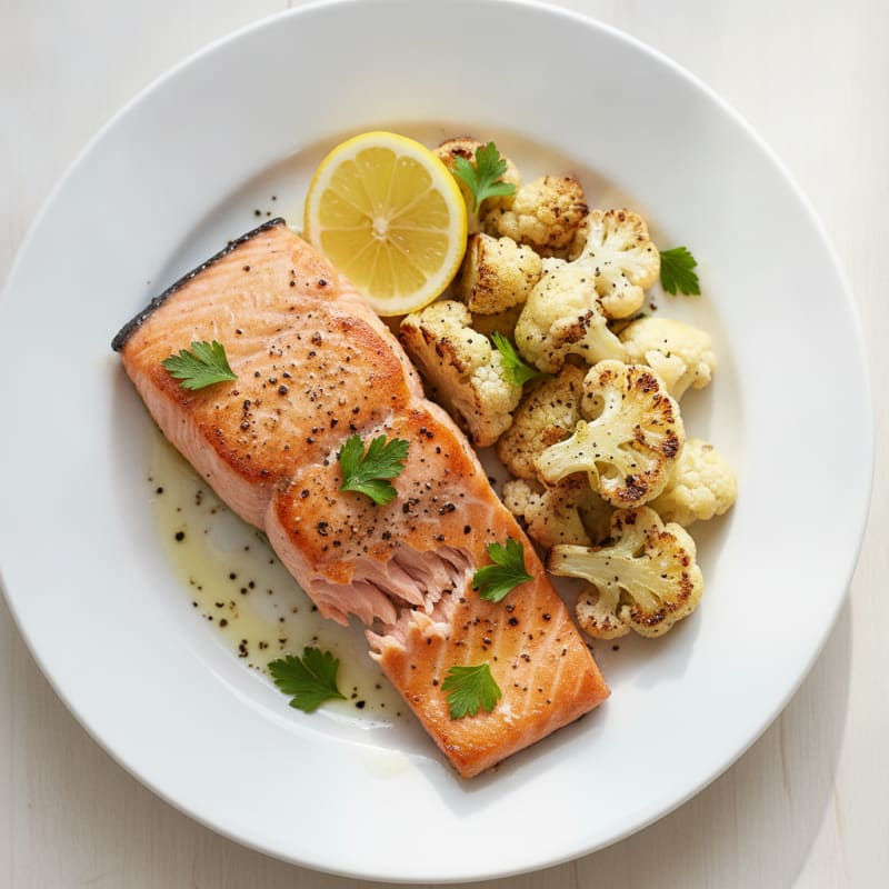 Seared Salmon with Roasted Cauliflower and Lemon