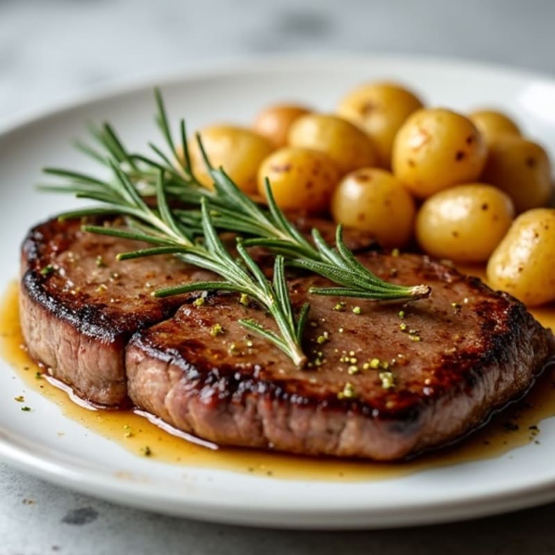 Herb-Garlic Butter Seared Steak with Roasted Rosemary Potatoes