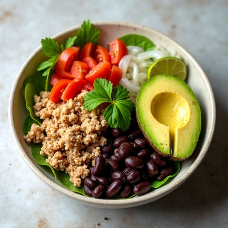 Lean Ground Turkey and Black Bean Taco Bowl with Fresh Avocado