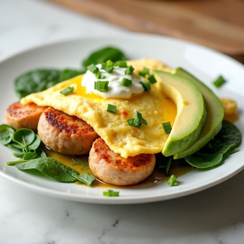 Egg White Omelet with Turkey Sausage and Cottage Cheese