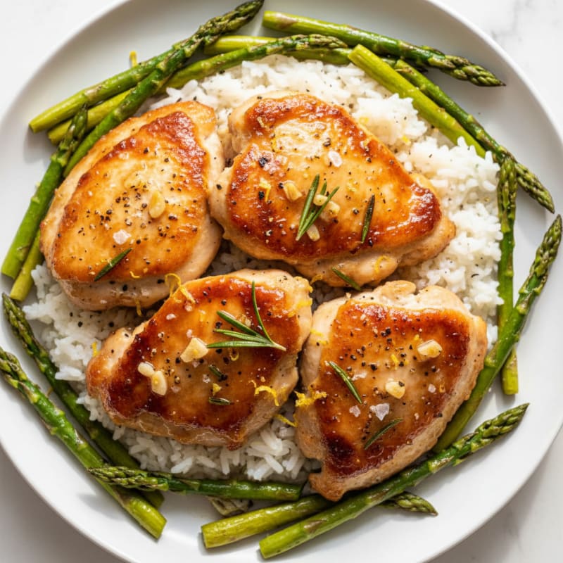 Crispy Lemon-Herb Chicken Thighs with Rice