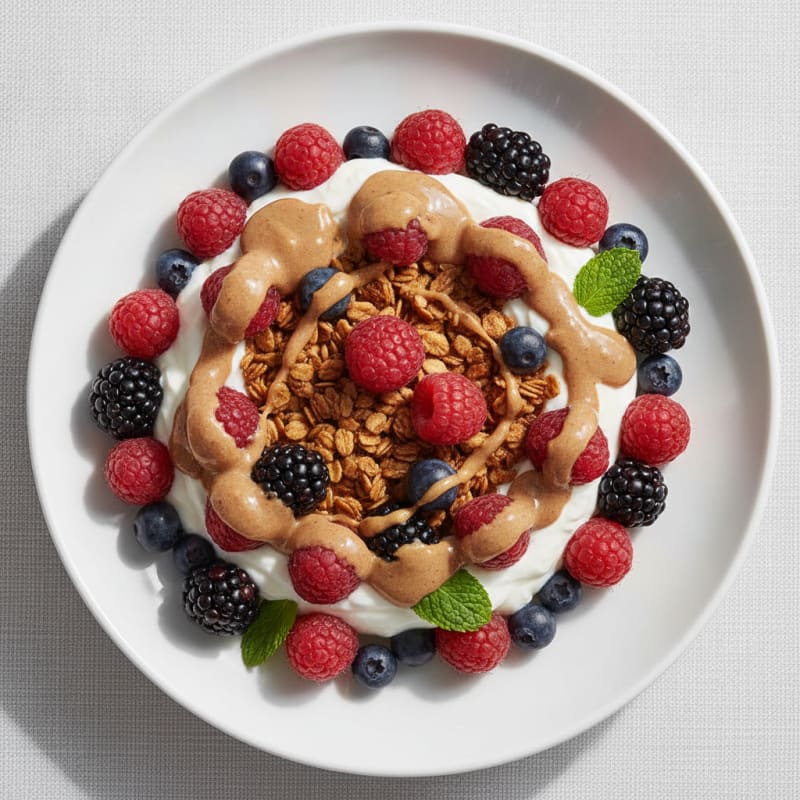 Greek Yogurt Parfait with Mixed Berries and Almond Butter