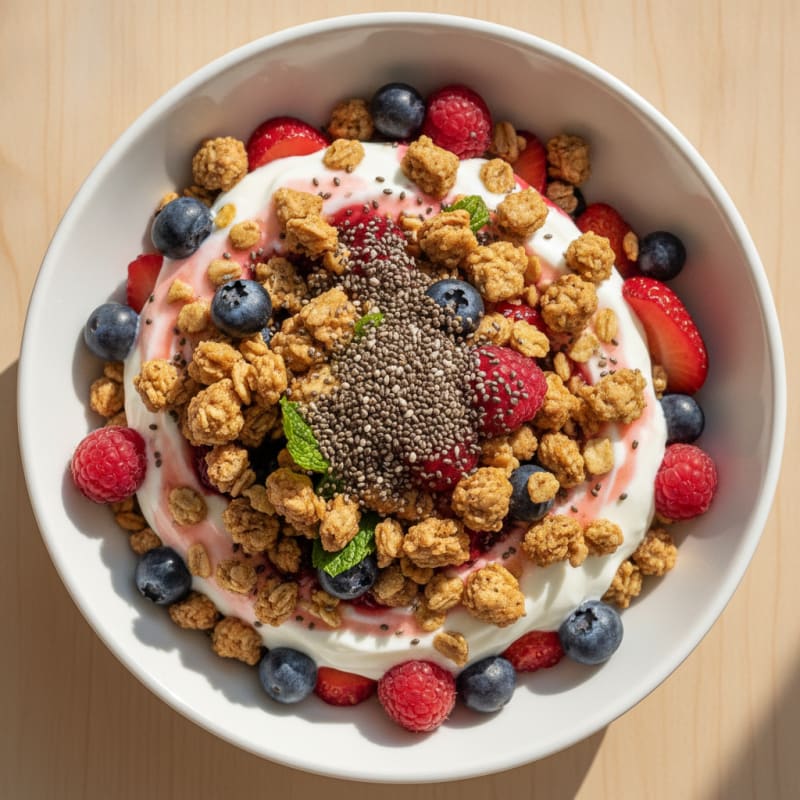 Creamy Greek Yogurt Parfait with Mixed Berries and Protein Granola