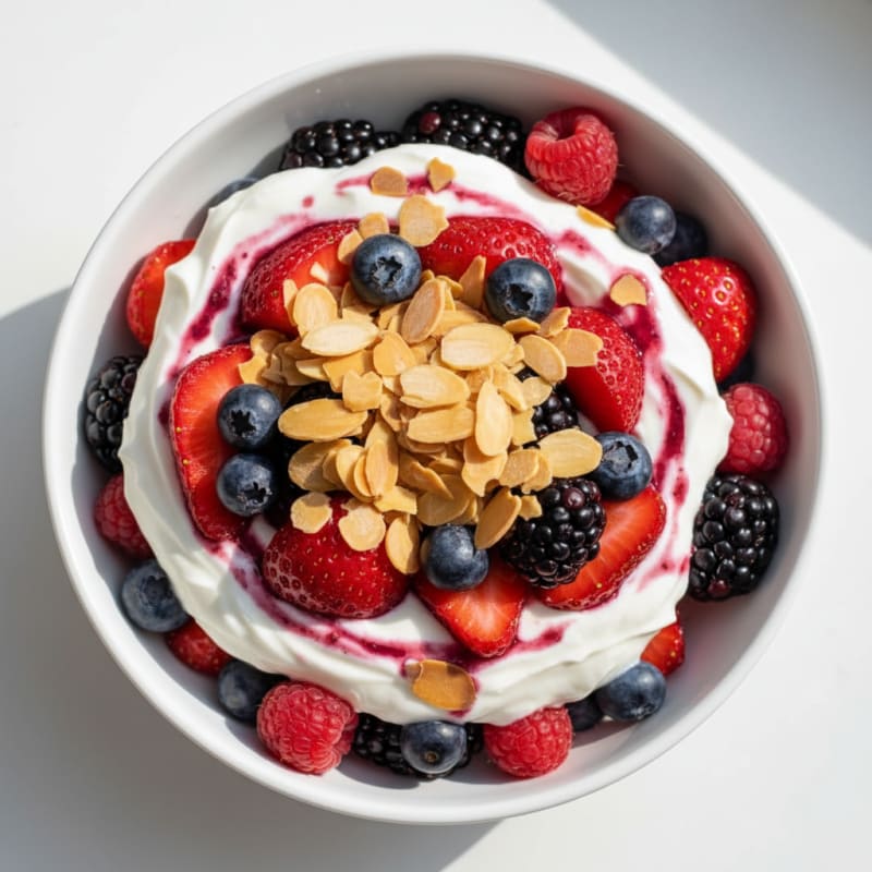 Greek Yogurt Protein Parfait with Mixed Berries and Almonds