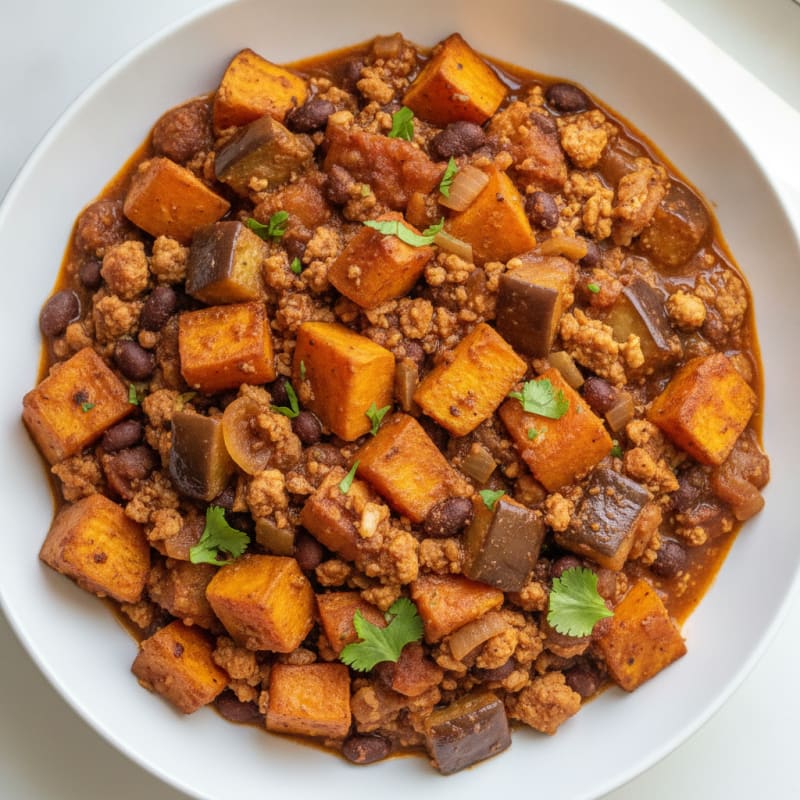 Roasted Eggplant and Sweet Potato Chili