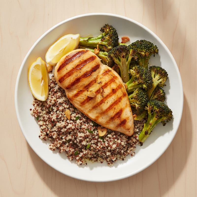 Grilled Chicken Breast with Quinoa and Roasted Broccoli