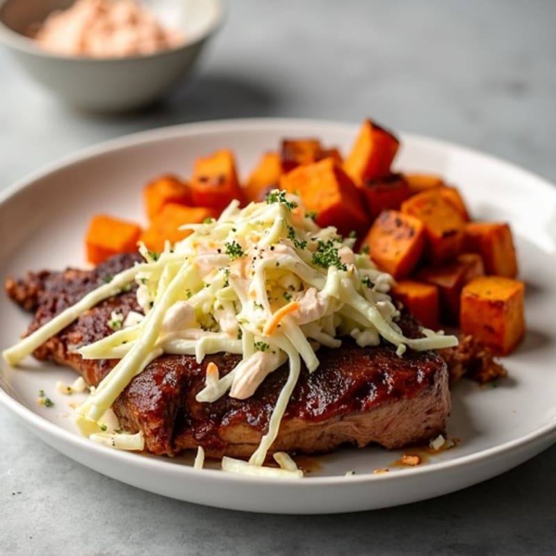 Tender Slow-Cooked Smoky Brisket with Creamy Slaw and Roasted Sweet Potatoes