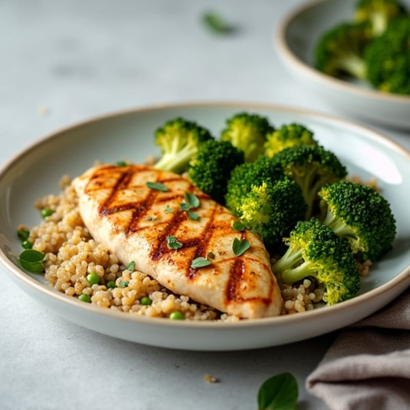 Grilled Chicken Breast with Quinoa and Roasted Broccoli