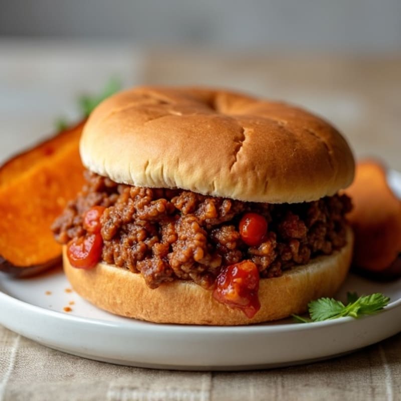 Hearty Lean Ground Beef Sloppy Joes with Roasted Sweet Potato Wedges