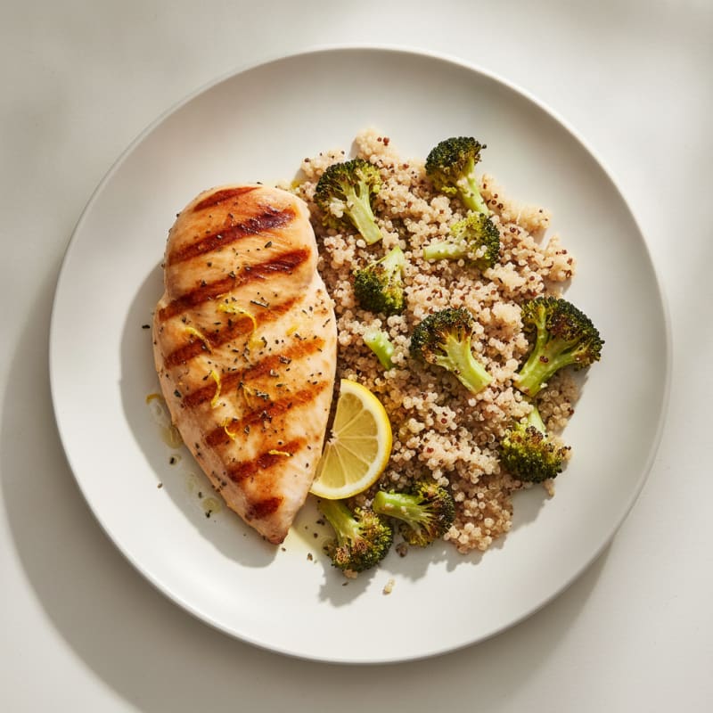 Grilled Chicken Breast with Roasted Broccoli and Quinoa