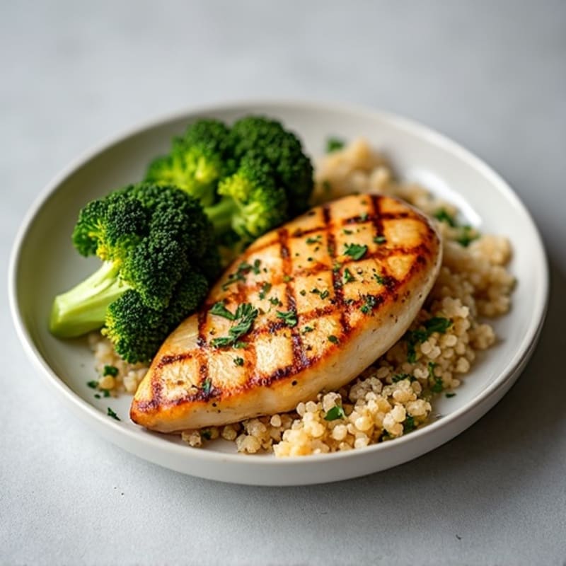 Grilled Chicken Breast with Roasted Broccoli and Quinoa