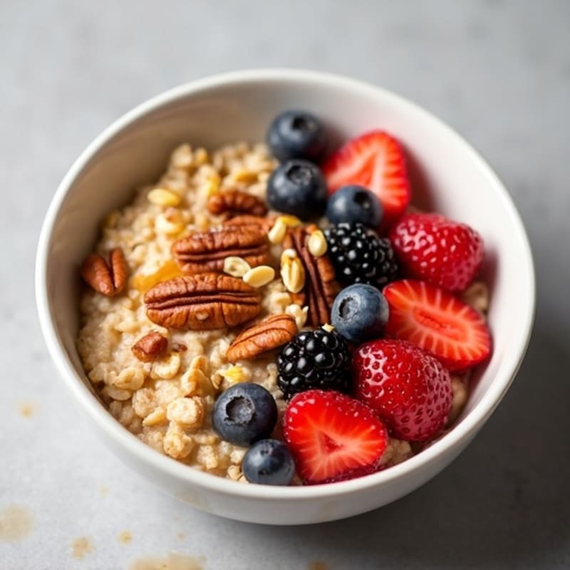 Maple Pecan Protein Oatmeal with Fresh Berries