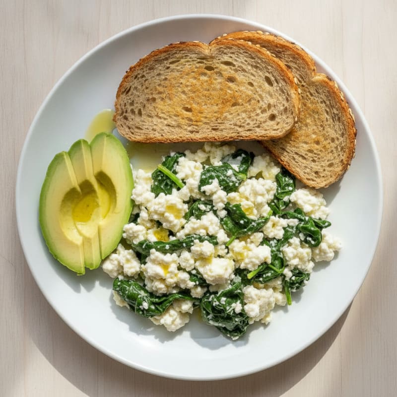 Egg White and Cottage Cheese Scramble with Sautéed Spinach