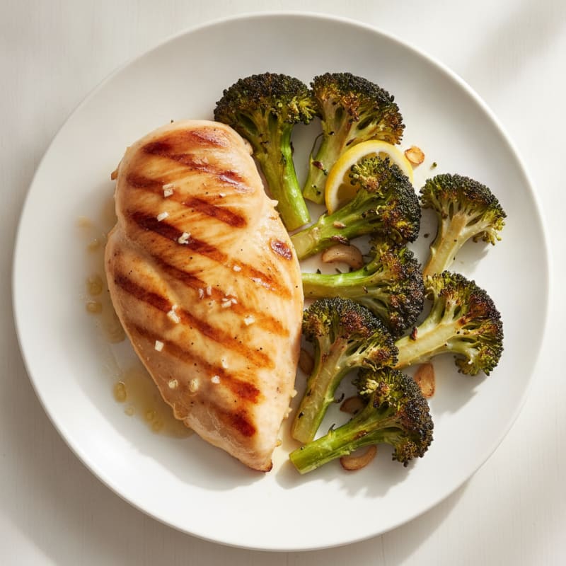 Grilled Lemon Garlic Chicken Breast with Roasted Broccoli
