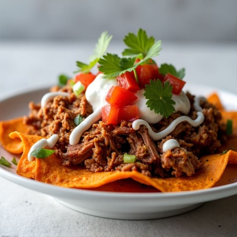 Lean Pulled Pork with Crispy Sweet Potato Nachos