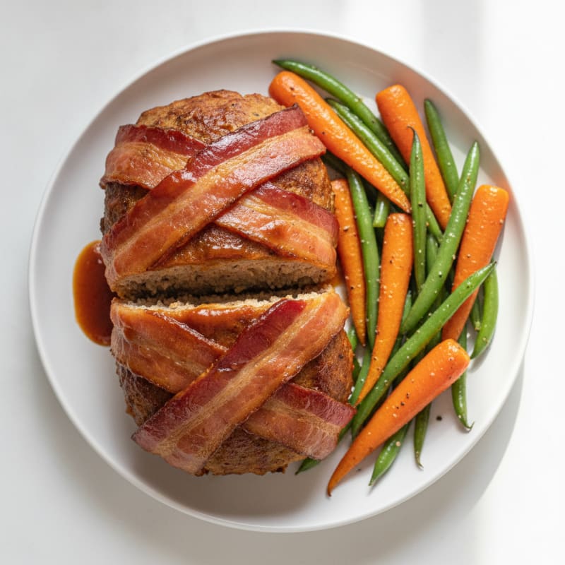 BBQ Bacon-Wrapped Meatloaf with Roasted Vegetables