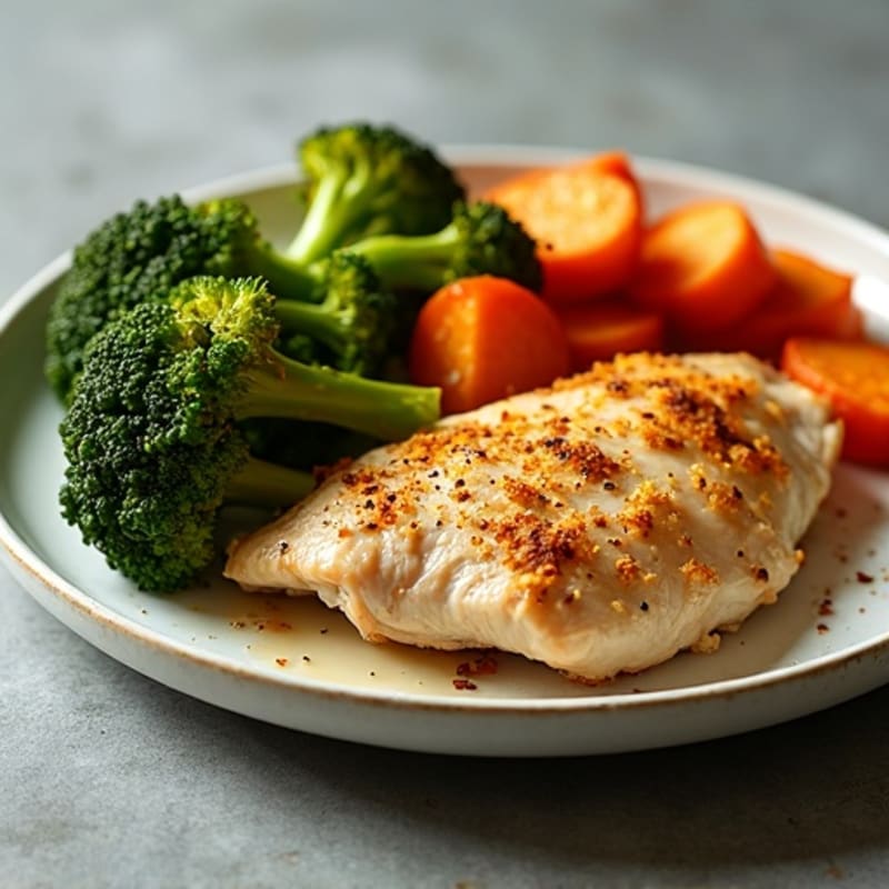 Sheet Pan Roasted Chicken and Sweet Potatoes with Crispy Broccoli