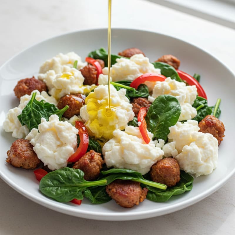Scrambled Egg Whites with Turkey Sausage and Spinach