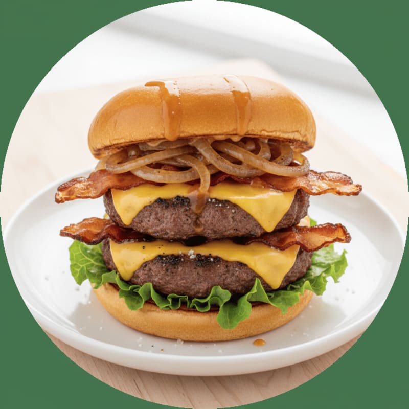 Double Bacon Cheeseburger with Caramelized Onions