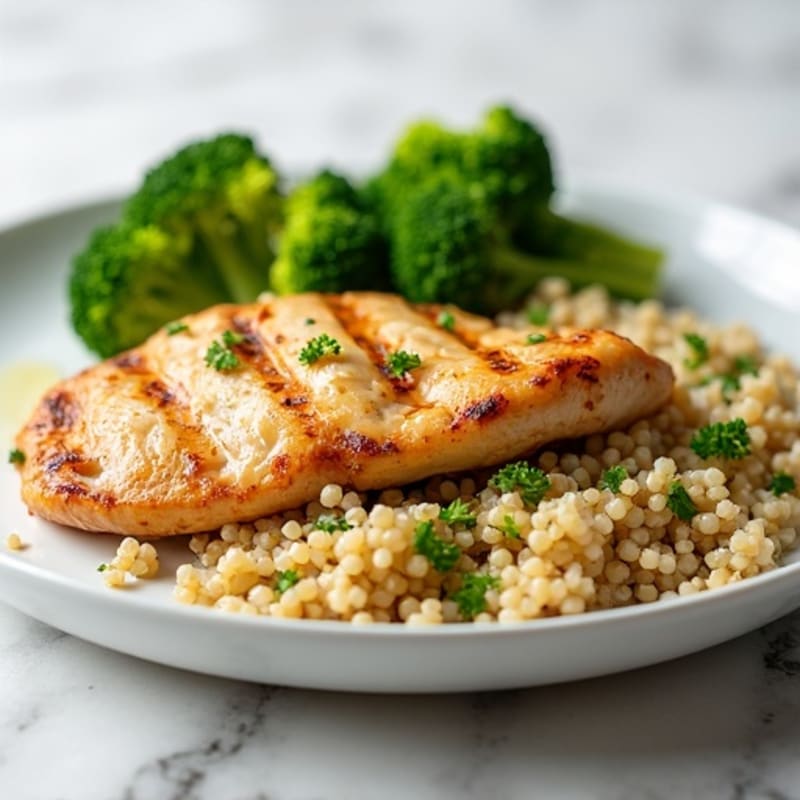 Grilled Chicken Breast with Quinoa and Steamed Broccoli