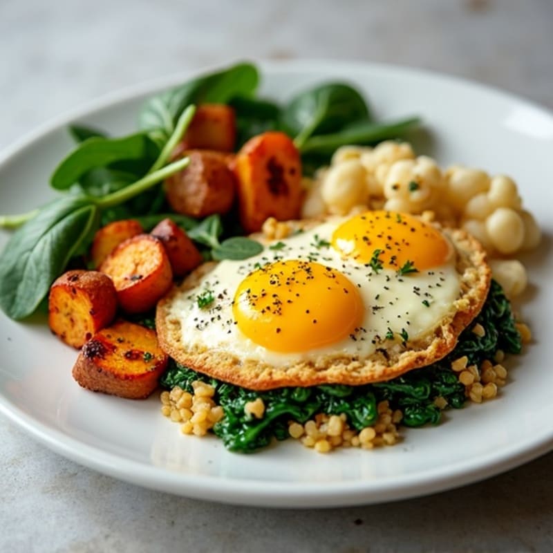 Egg White and Turkey Sausage Scramble with Spinach and Roasted Sweet Potatoes