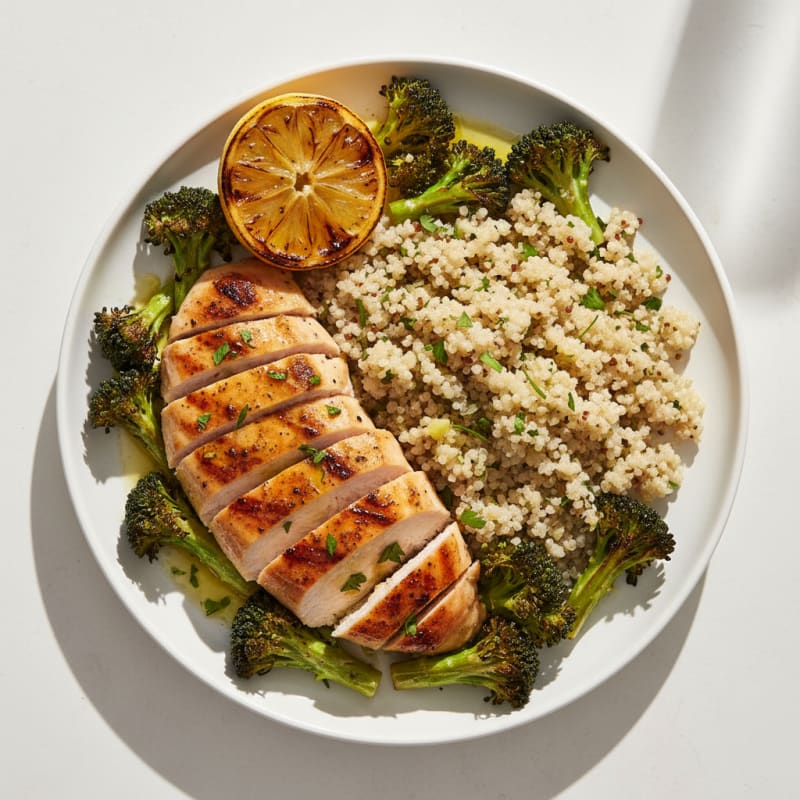 Grilled Chicken Breast with Roasted Broccoli and Quinoa