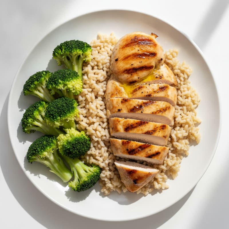 Grilled Chicken Breast with Brown Rice and Steamed Broccoli