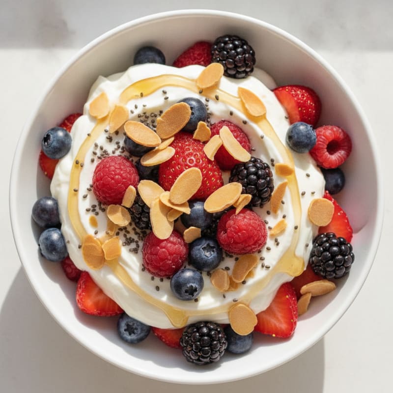 Greek Yogurt Protein Parfait with Mixed Berries and Almonds
