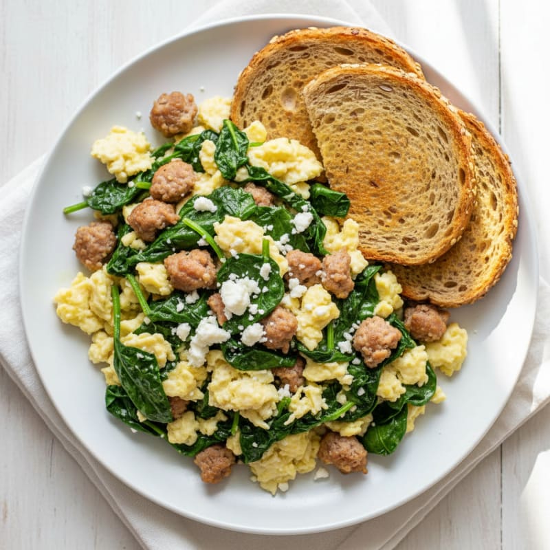 Egg White and Turkey Sausage Scramble with Spinach and Feta