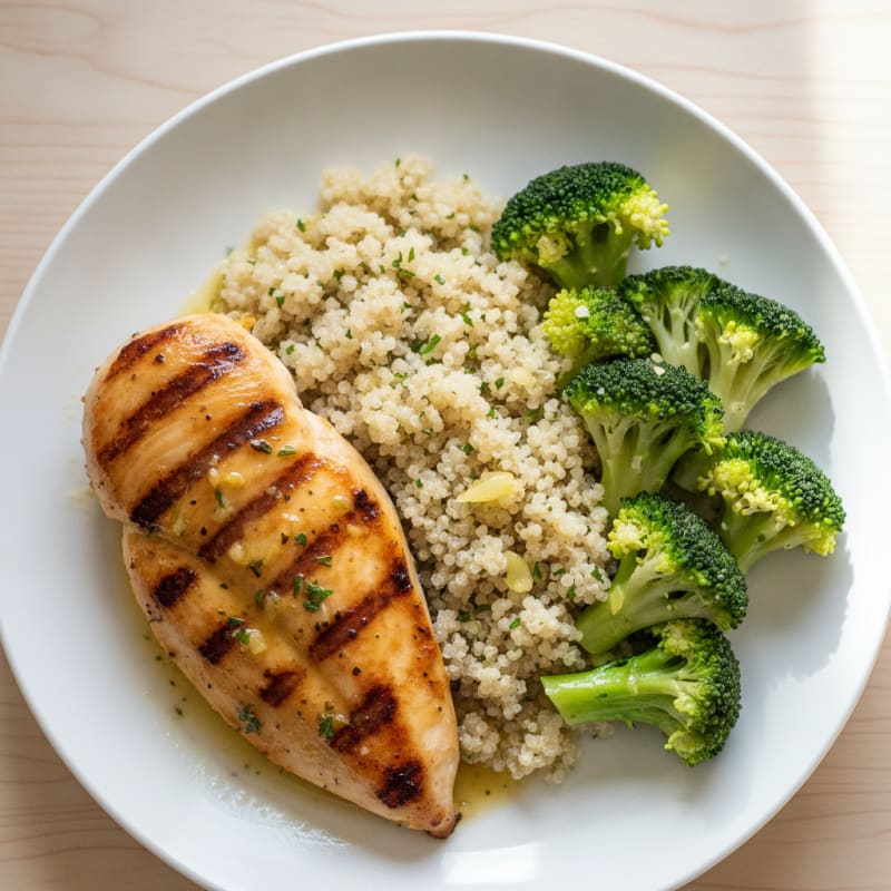 Grilled Chicken Breast with Quinoa and Steamed Broccoli