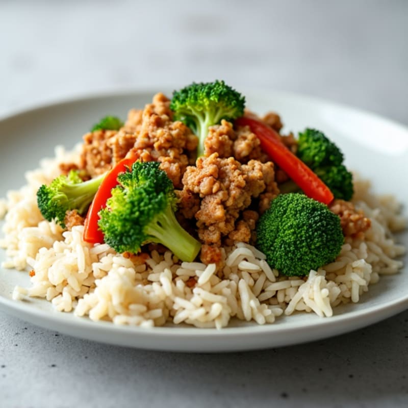 Ground Turkey and Rice Stir Fry with Steamed Broccoli