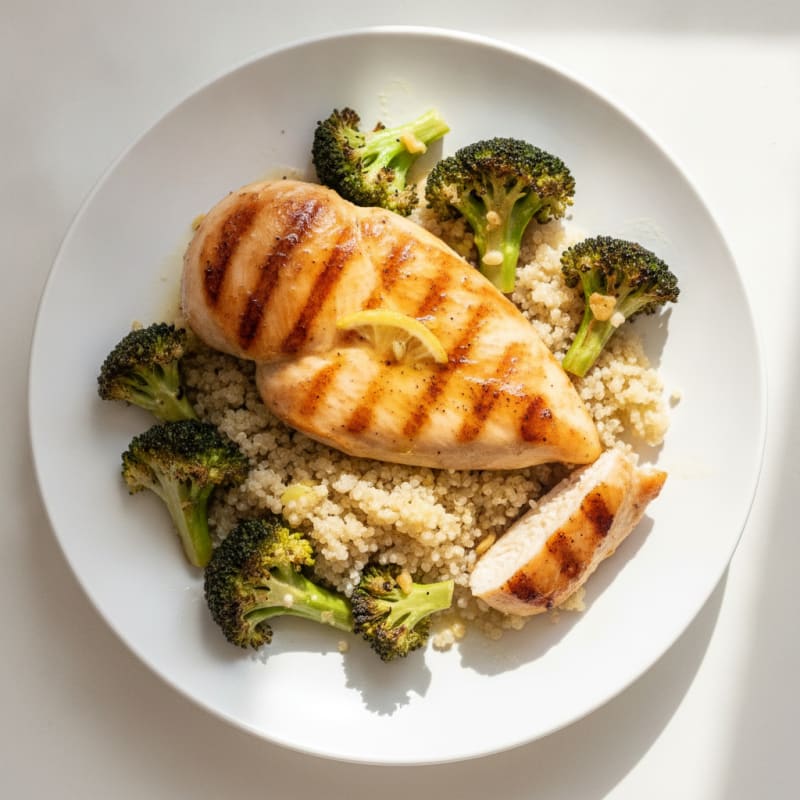 Grilled Chicken Breast with Quinoa and Roasted Broccoli