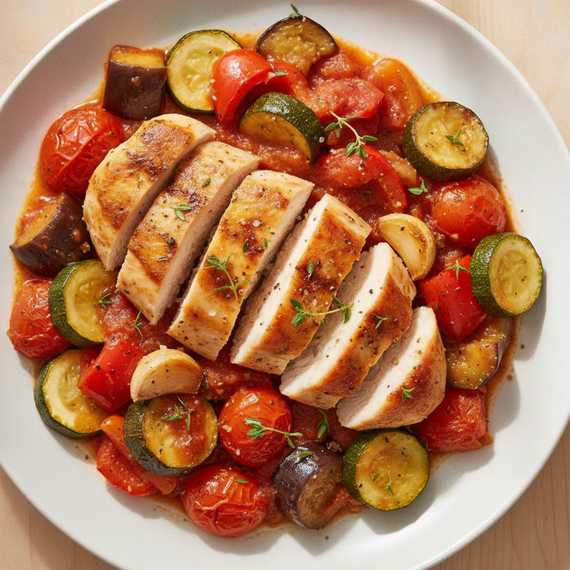 Roasted Vegetable Ratatouille with Herbs and Chicken